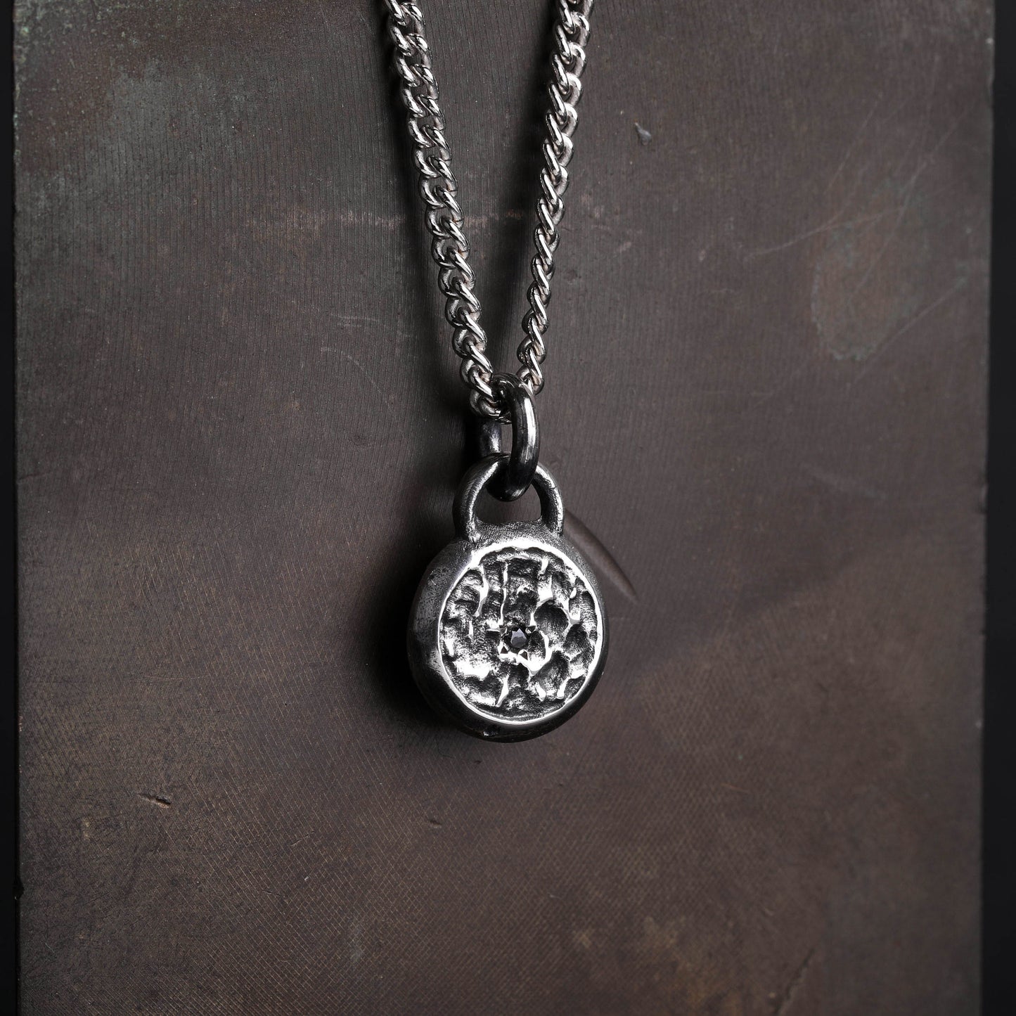 EIJI Necklace Black Diamond Pendant in Sterling Silver handmade jewelry for man oxidized sterling silver jewelry for men rustic handmade jewelry man