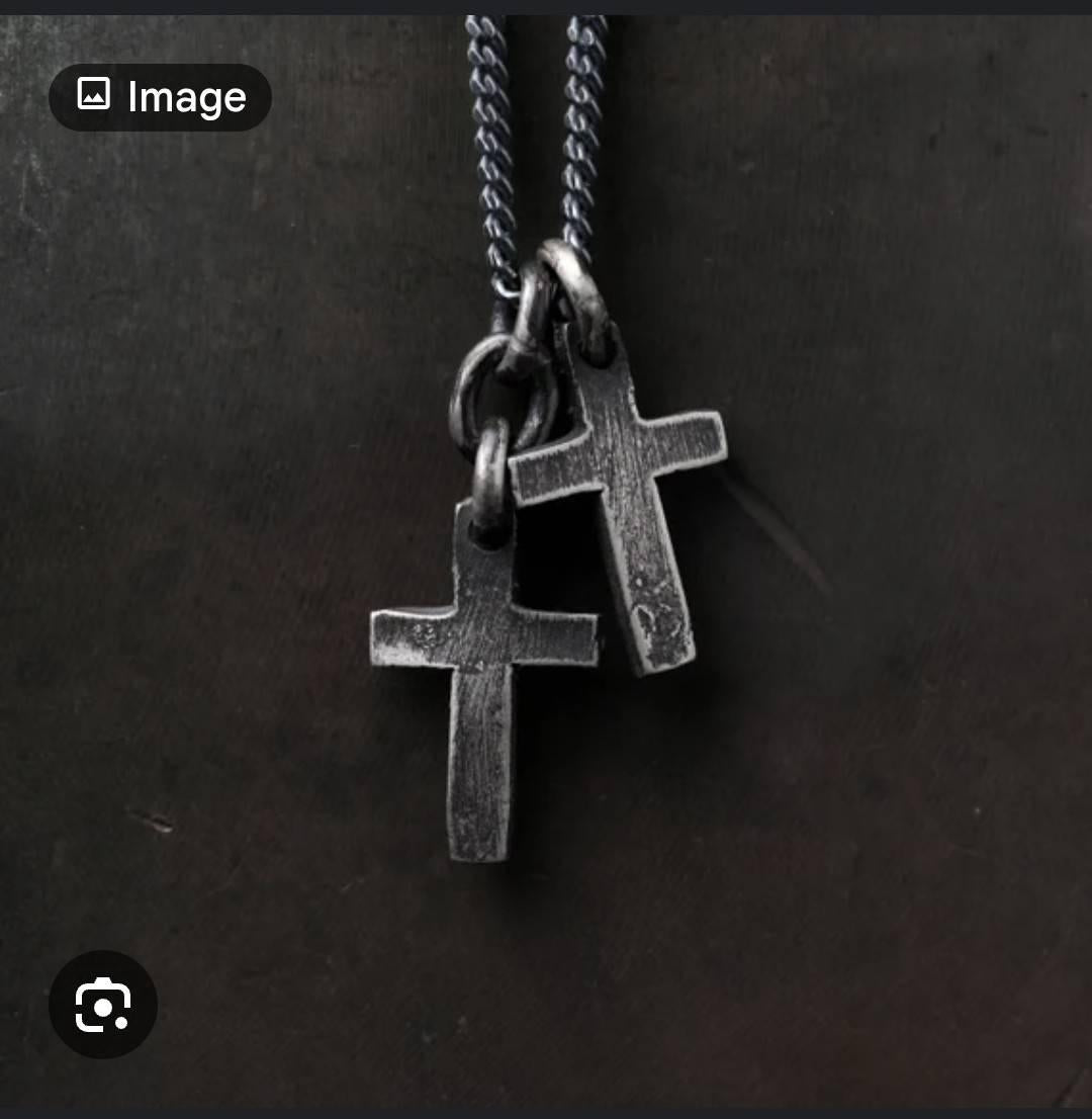 EIJI Necklace Pendant +22" chain. Double cross pendant handmade jewelry for man oxidized sterling silver jewelry for men rustic handmade jewelry man