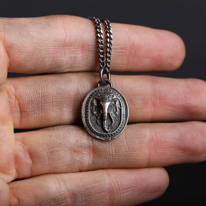EIJI Necklace Indian Elephant Pendant handmade jewelry for man oxidized sterling silver jewelry for men rustic handmade jewelry man