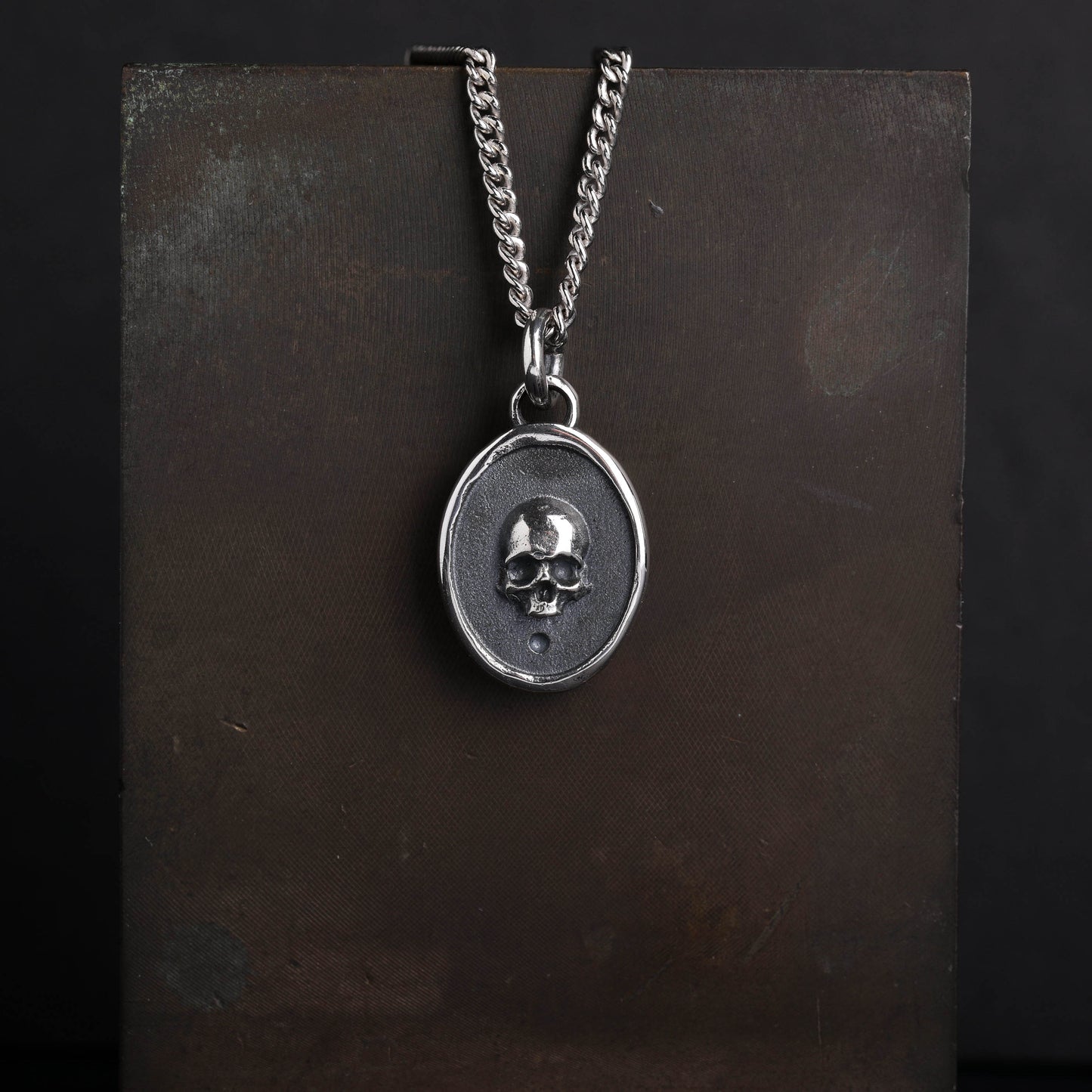 EIJI Necklace Life and Death Skull Tag handmade jewelry for man oxidized sterling silver jewelry for men rustic handmade jewelry man