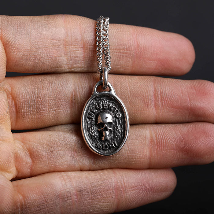 EIJI Necklace Memento Mori handmade jewelry for man oxidized sterling silver jewelry for men rustic handmade jewelry man