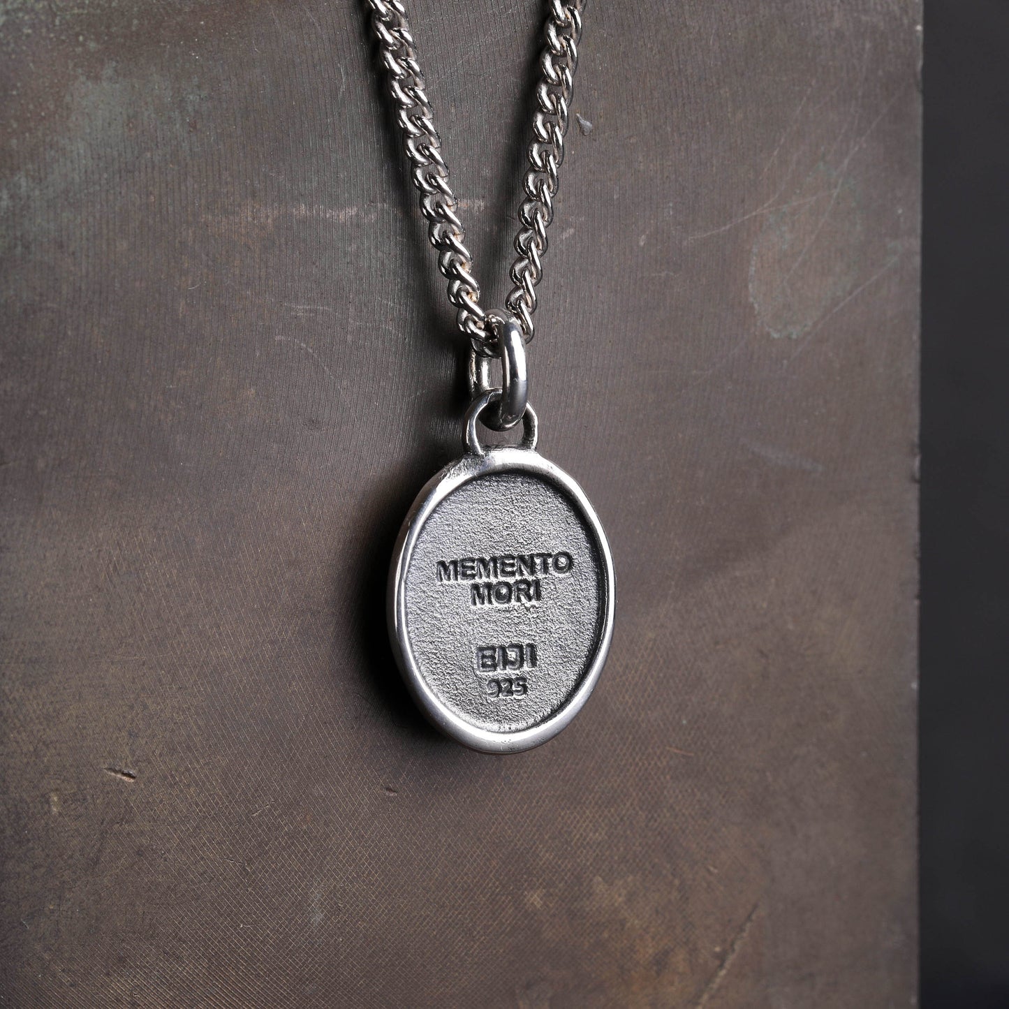 EIJI Necklace Memento Mori Tag handmade jewelry for man oxidized sterling silver jewelry for men rustic handmade jewelry man