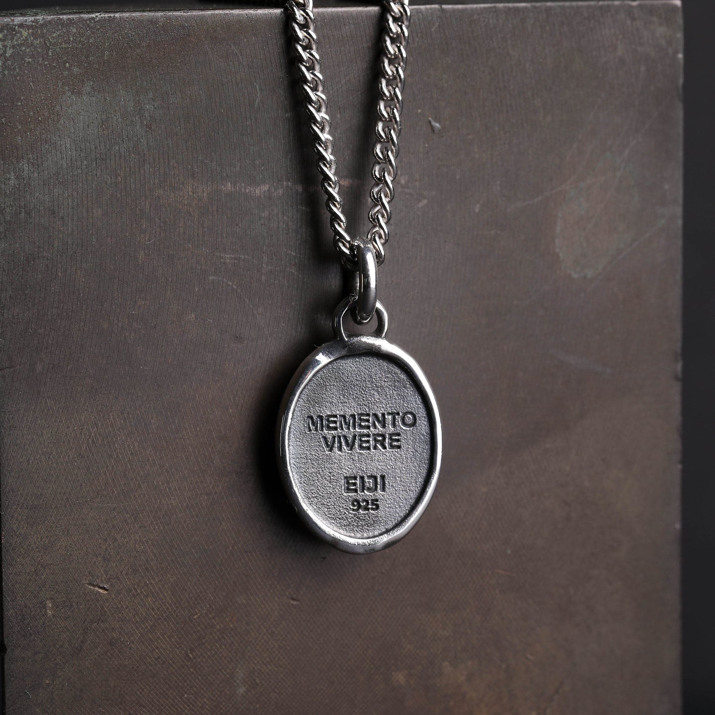 EIJI Necklace Memento Vivere Tag handmade jewelry for man oxidized sterling silver jewelry for men rustic handmade jewelry man