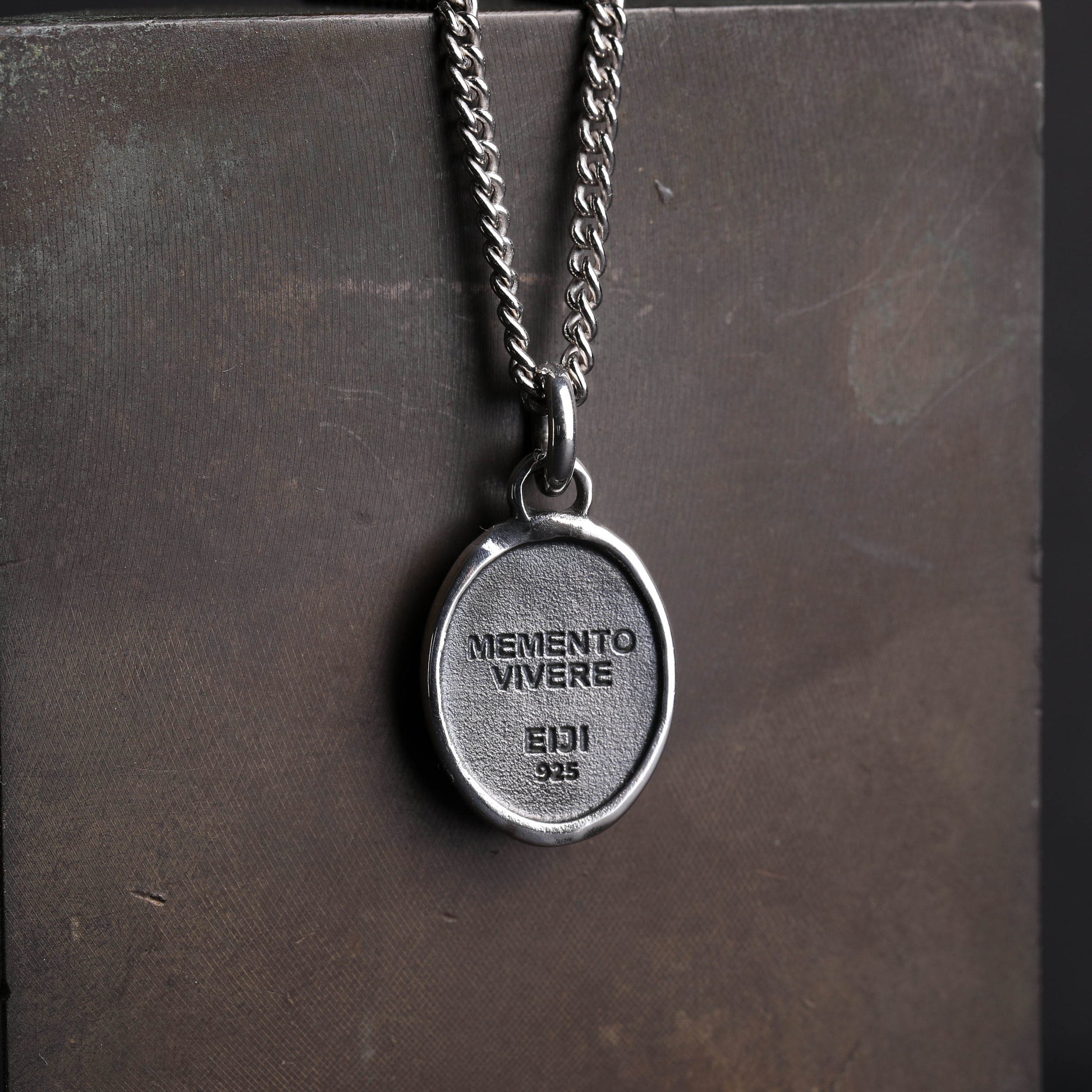 EIJI Necklace Memento Vivere Tag handmade jewelry for man oxidized sterling silver jewelry for men rustic handmade jewelry man