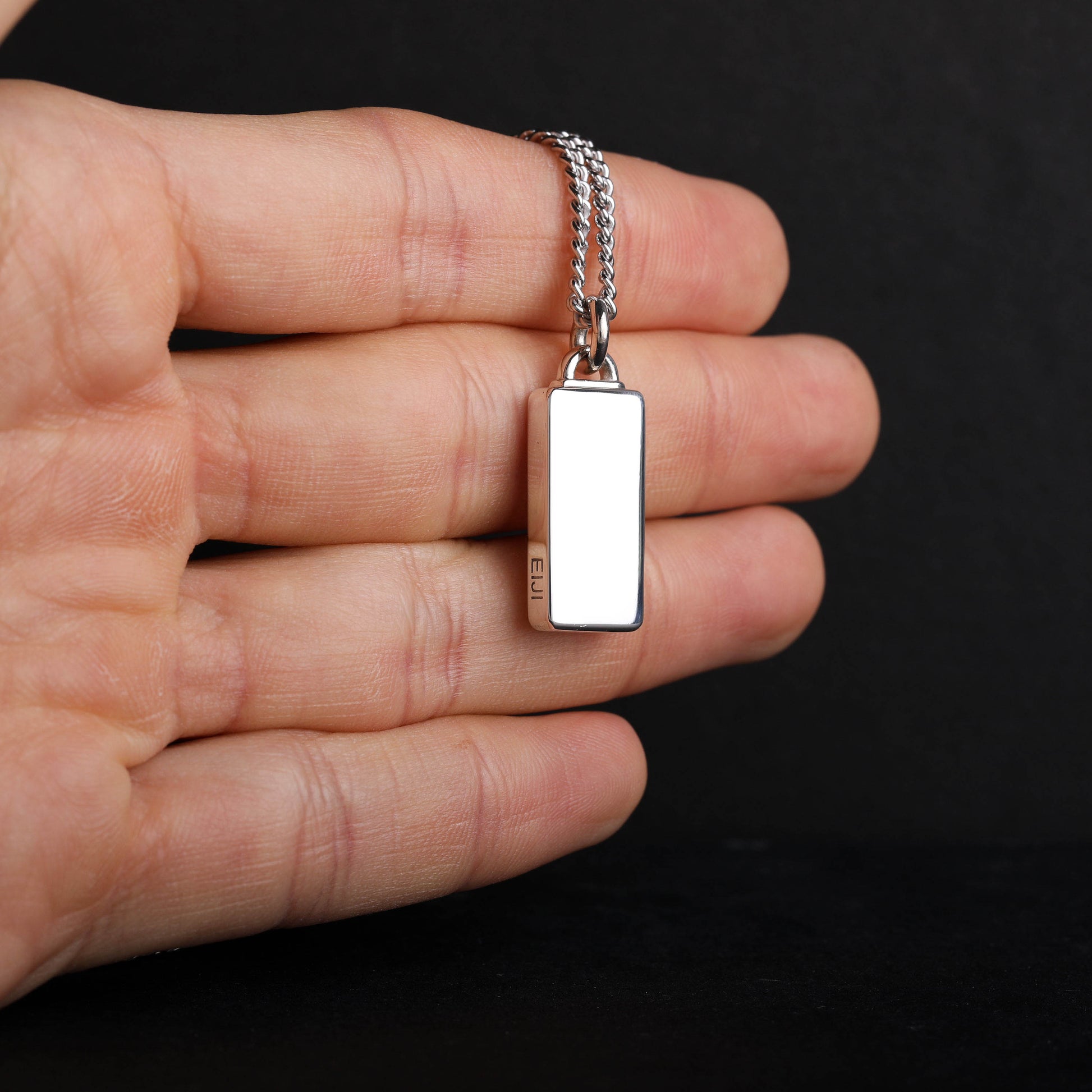 EIJI Necklace Mirror Dog Tag Pendant handmade jewelry for man oxidized sterling silver jewelry for men rustic handmade jewelry man