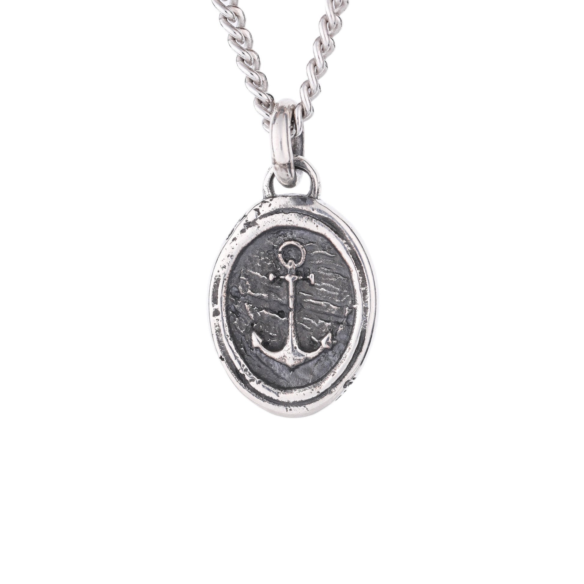 EIJI Necklace Rustic Anchor Tag Pendant n Sterling Silver handmade jewelry for man oxidized sterling silver jewelry for men rustic handmade jewelry man
