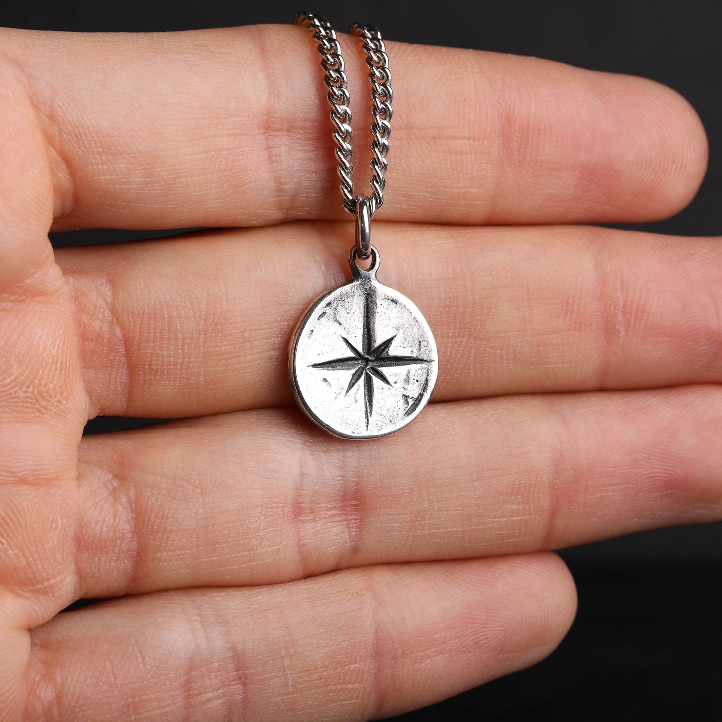 EIJI Necklace Rustic Compass Pendant in Sterling Silver handmade jewelry for man oxidized sterling silver jewelry for men rustic handmade jewelry man