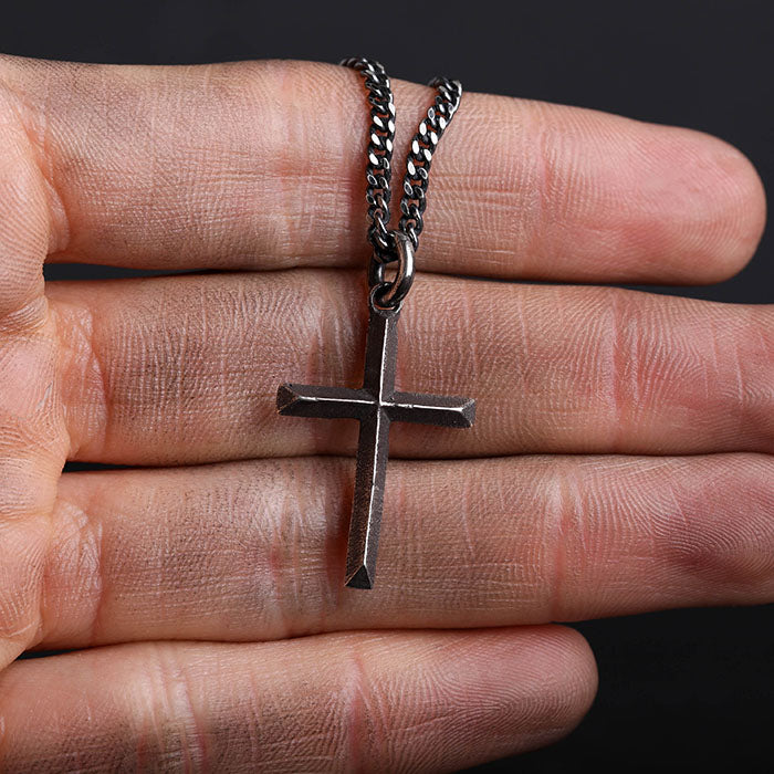 EIJI Necklace Rustic Cross handmade jewelry for man oxidized sterling silver jewelry for men rustic handmade jewelry man