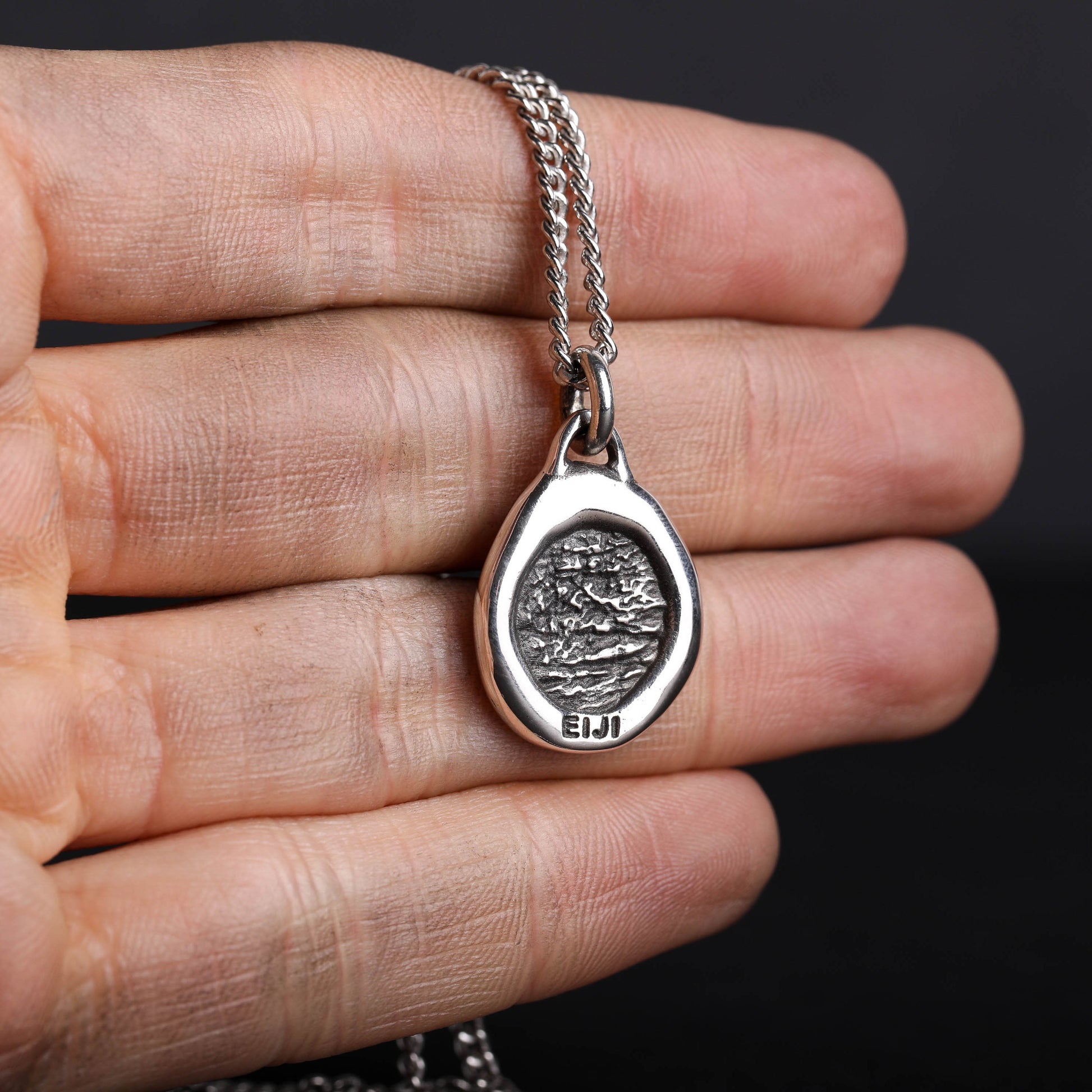 EIJI Necklace Rustic Organic Tag handmade jewelry for man oxidized sterling silver jewelry for men rustic handmade jewelry man