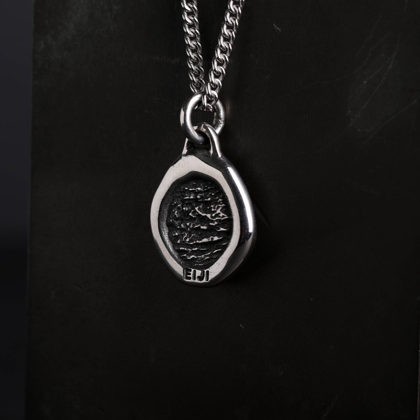 EIJI Necklace Rustic Organic Tag handmade jewelry for man oxidized sterling silver jewelry for men rustic handmade jewelry man