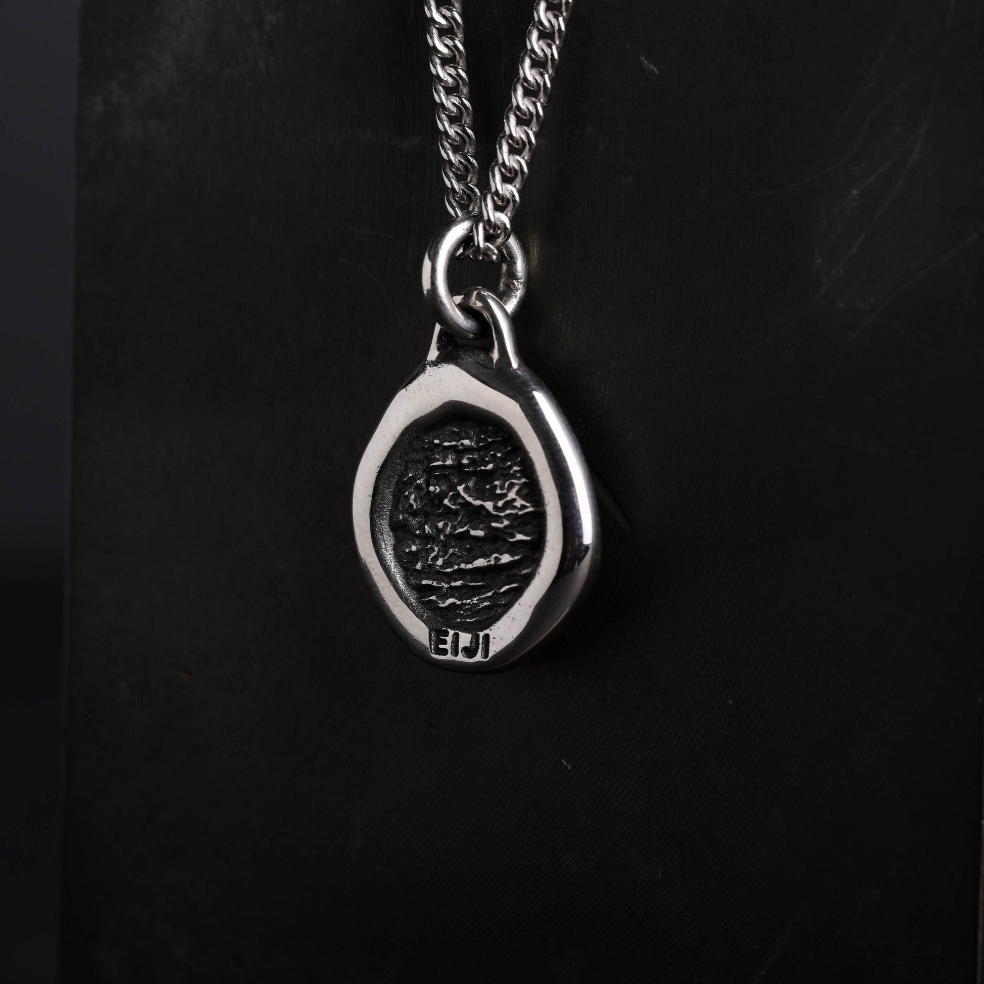 EIJI Necklace Rustic Organic Tag handmade jewelry for man oxidized sterling silver jewelry for men rustic handmade jewelry man