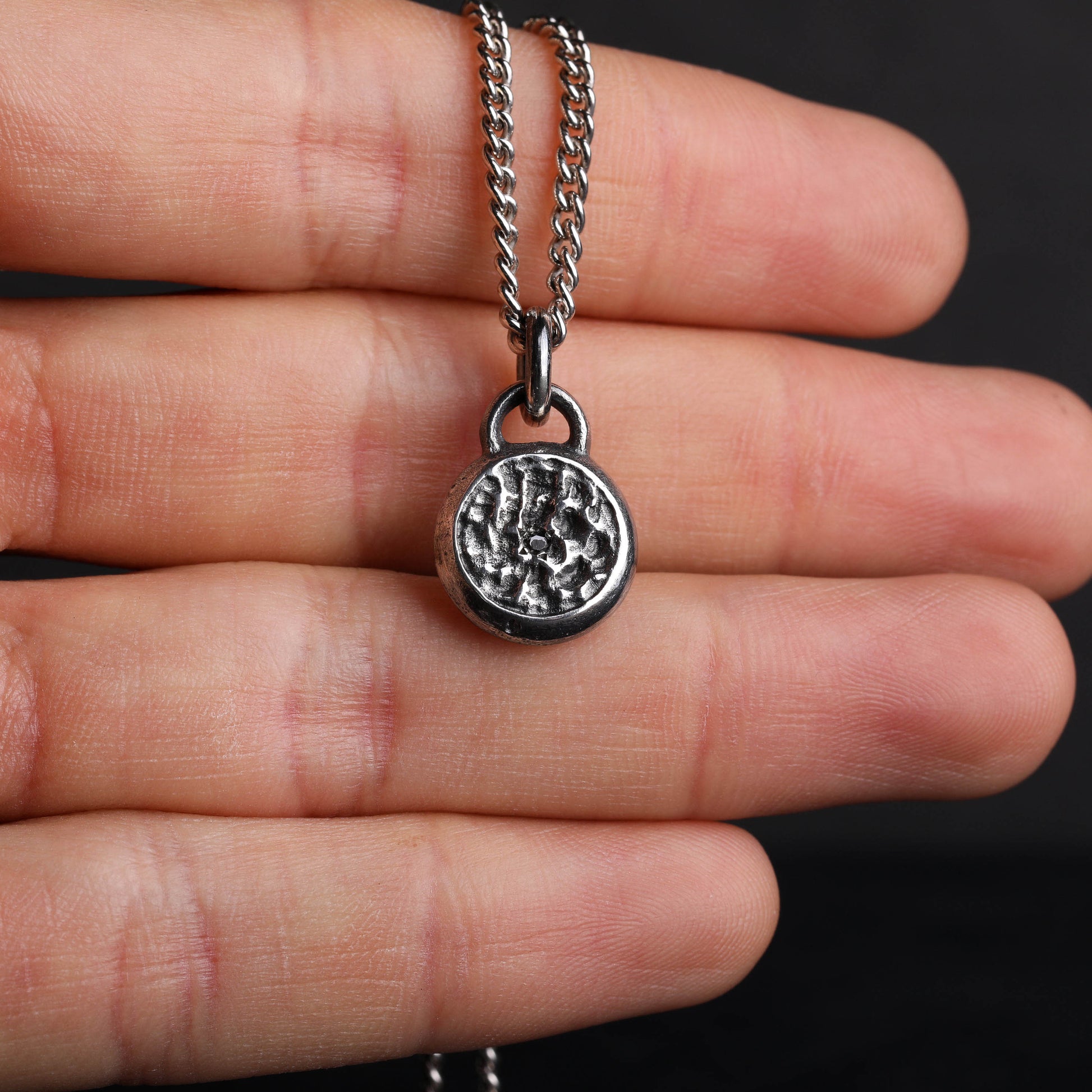 Mens Necklace Solitaire Black Diamond Tag Pendant for Men in