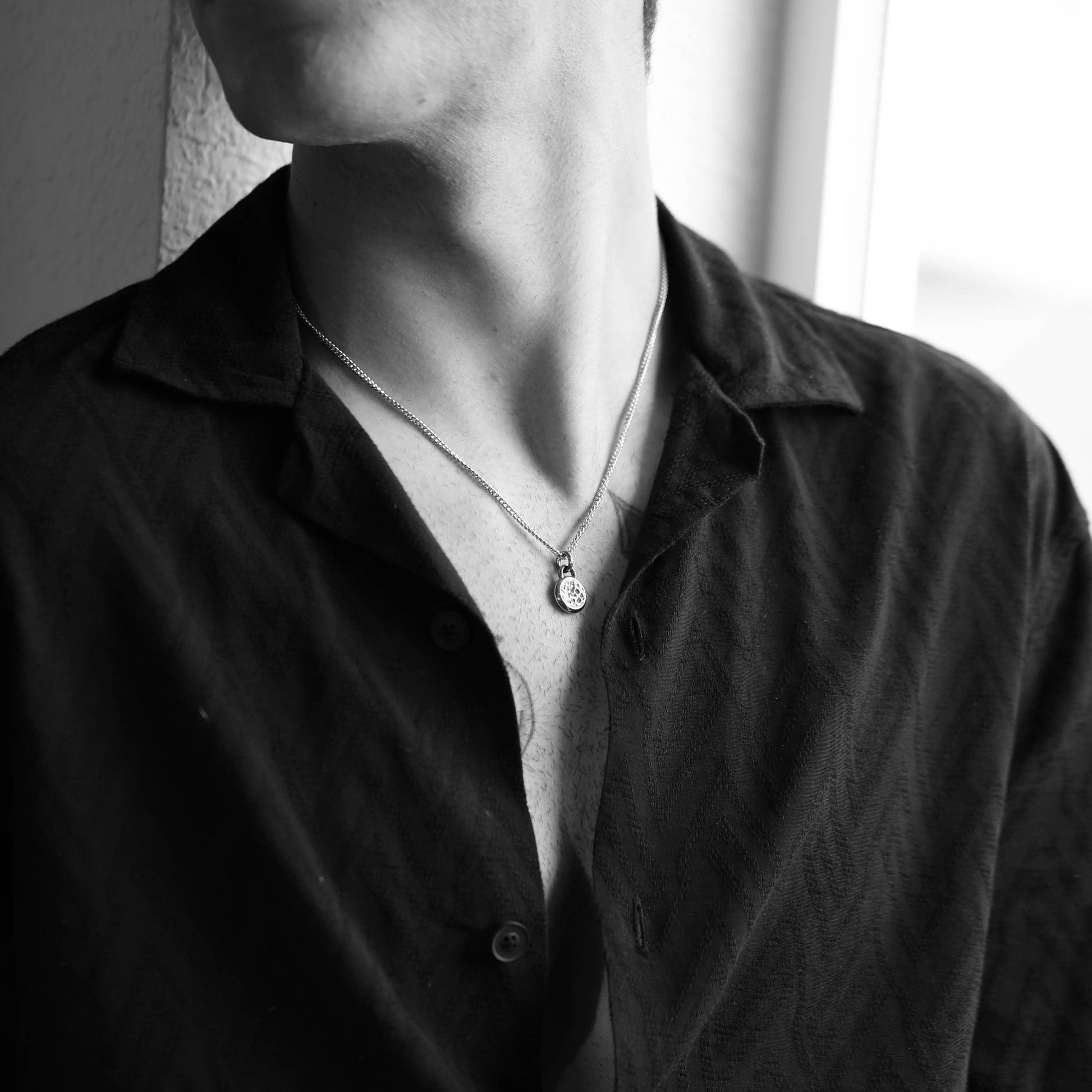 Mens Necklace Solitaire Black Diamond Tag Pendant for Men in