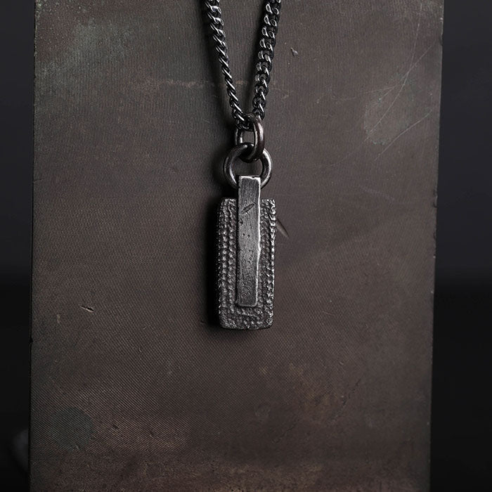 EIJI Necklace Brutalist Tag handmade jewelry for man oxidized sterling silver jewelry for men rustic handmade jewelry man