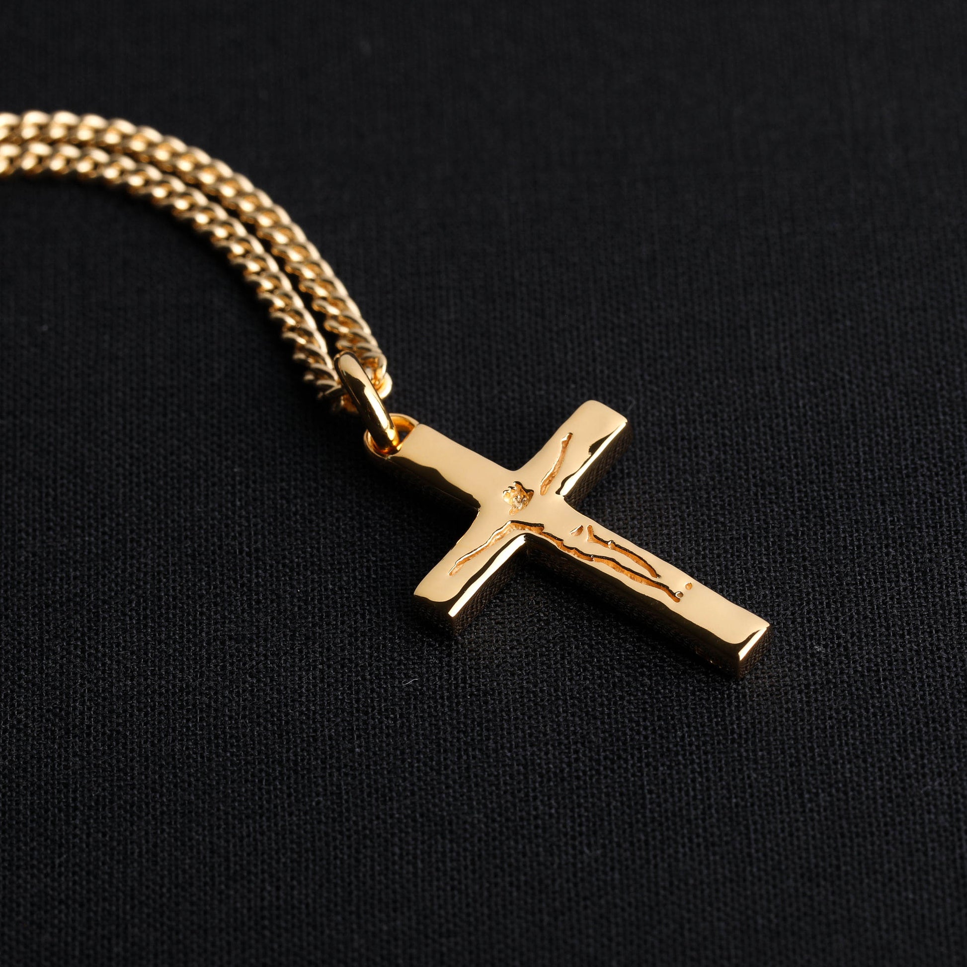 EIJI Necklace Carved Jesus Cross Pendant in 18K Gold Vermeil handmade jewelry for man oxidized sterling silver jewelry for men rustic handmade jewelry man