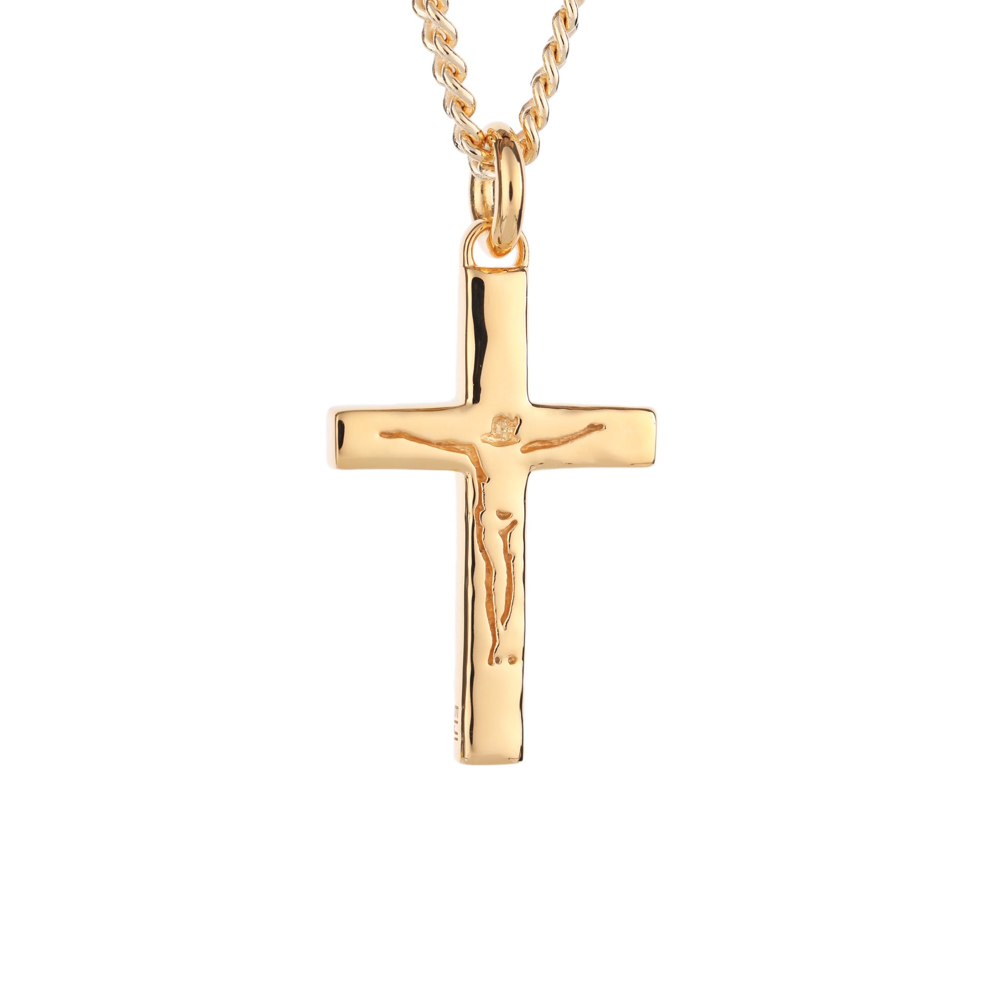 EIJI Necklace Carved Jesus Cross Pendant in 18K Gold Vermeil handmade jewelry for man oxidized sterling silver jewelry for men rustic handmade jewelry man