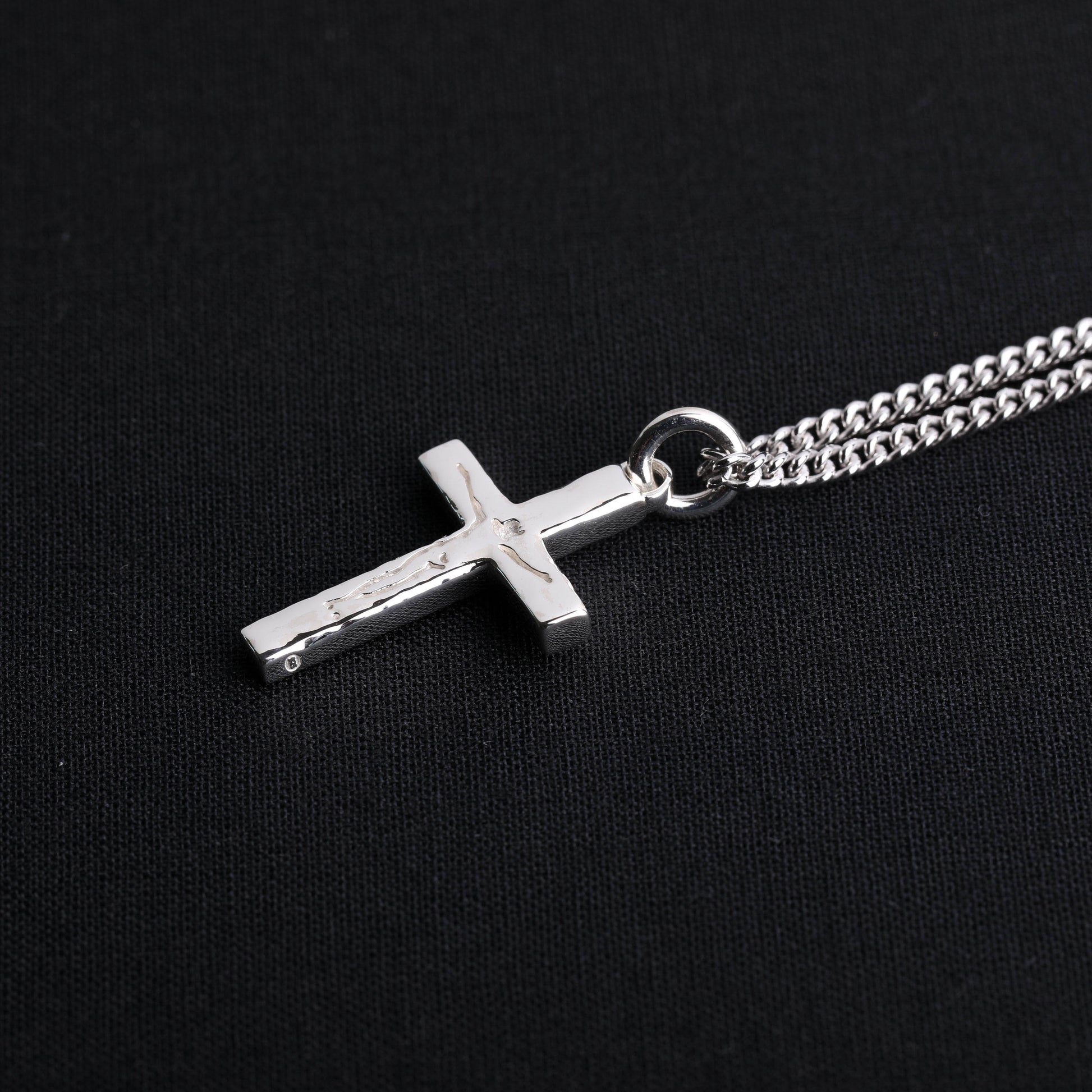 EIJI Necklace Carved Jesus Cross Pendant in Sterling Silver handmade jewelry for man oxidized sterling silver jewelry for men rustic handmade jewelry man