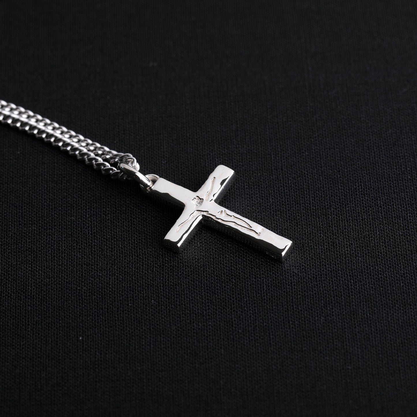 EIJI Necklace Carved Jesus Cross Pendant in Sterling Silver handmade jewelry for man oxidized sterling silver jewelry for men rustic handmade jewelry man