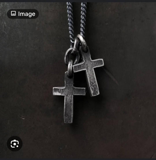 EIJI Necklace Pendant +22" chain. Double cross pendant handmade jewelry for man oxidized sterling silver jewelry for men rustic handmade jewelry man