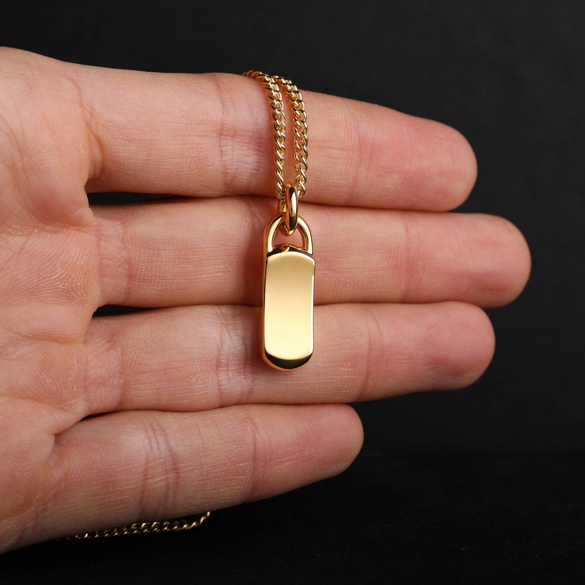 EIJI Necklace Long Tag Pendant in 18K Gold Vermeil handmade jewelry for man oxidized sterling silver jewelry for men rustic handmade jewelry man