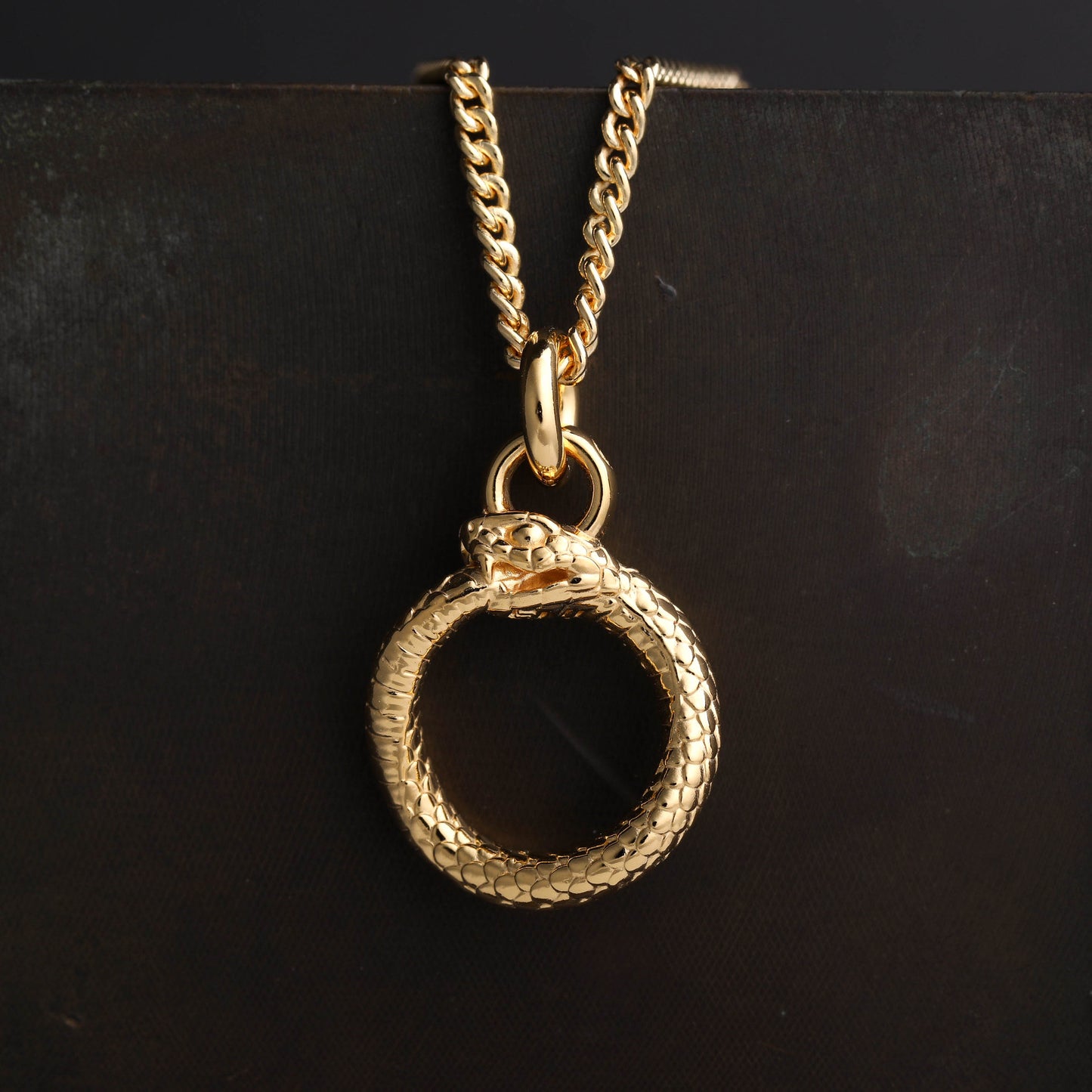 EIJI Necklace Ouroboros Pendant in 18K Gold Vermeil handmade jewelry for man oxidized sterling silver jewelry for men rustic handmade jewelry man