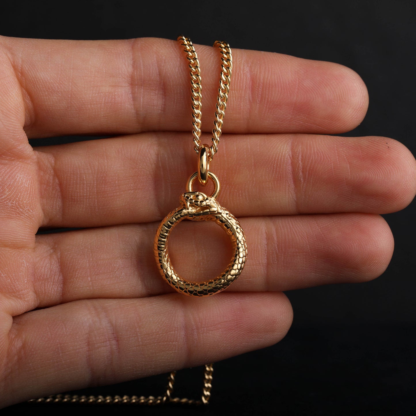 EIJI Necklace Ouroboros Pendant in 18K Gold Vermeil handmade jewelry for man oxidized sterling silver jewelry for men rustic handmade jewelry man