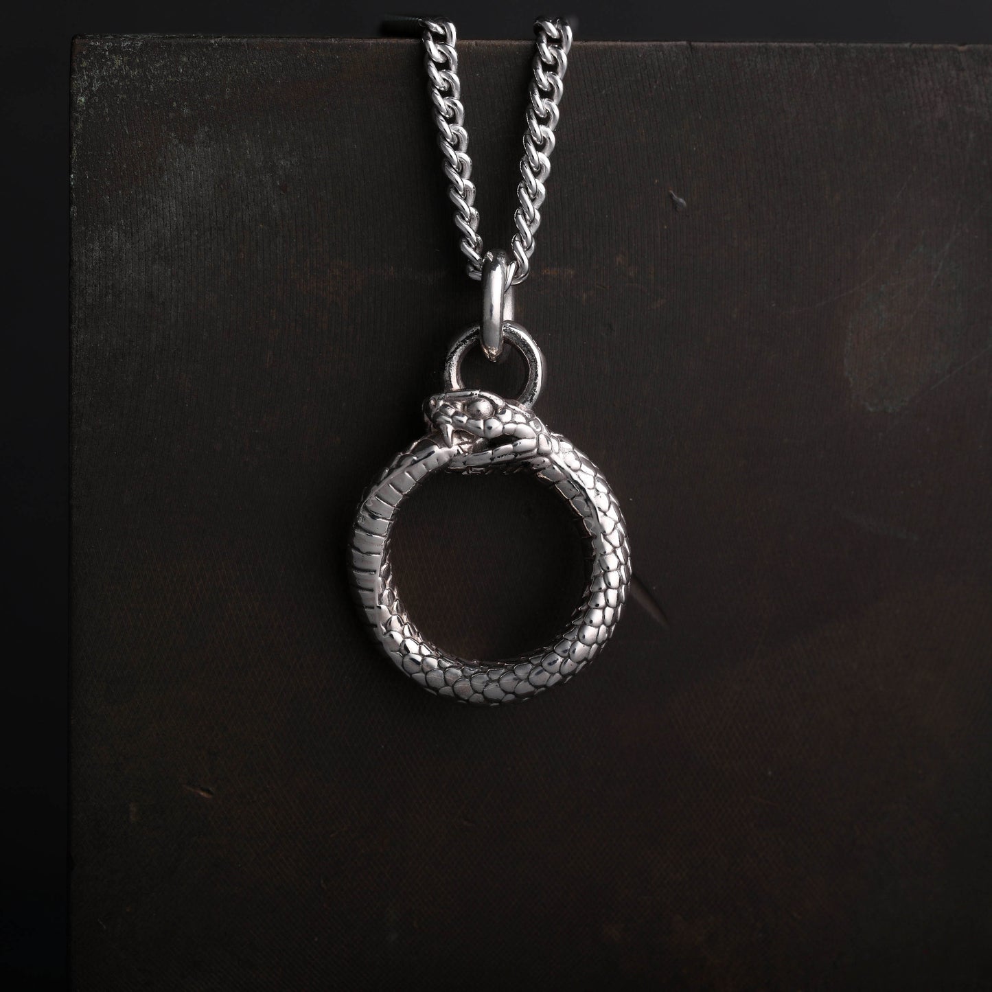 EIJI Necklace Ouroboros Pendant in Sterling Silver handmade jewelry for man oxidized sterling silver jewelry for men rustic handmade jewelry man