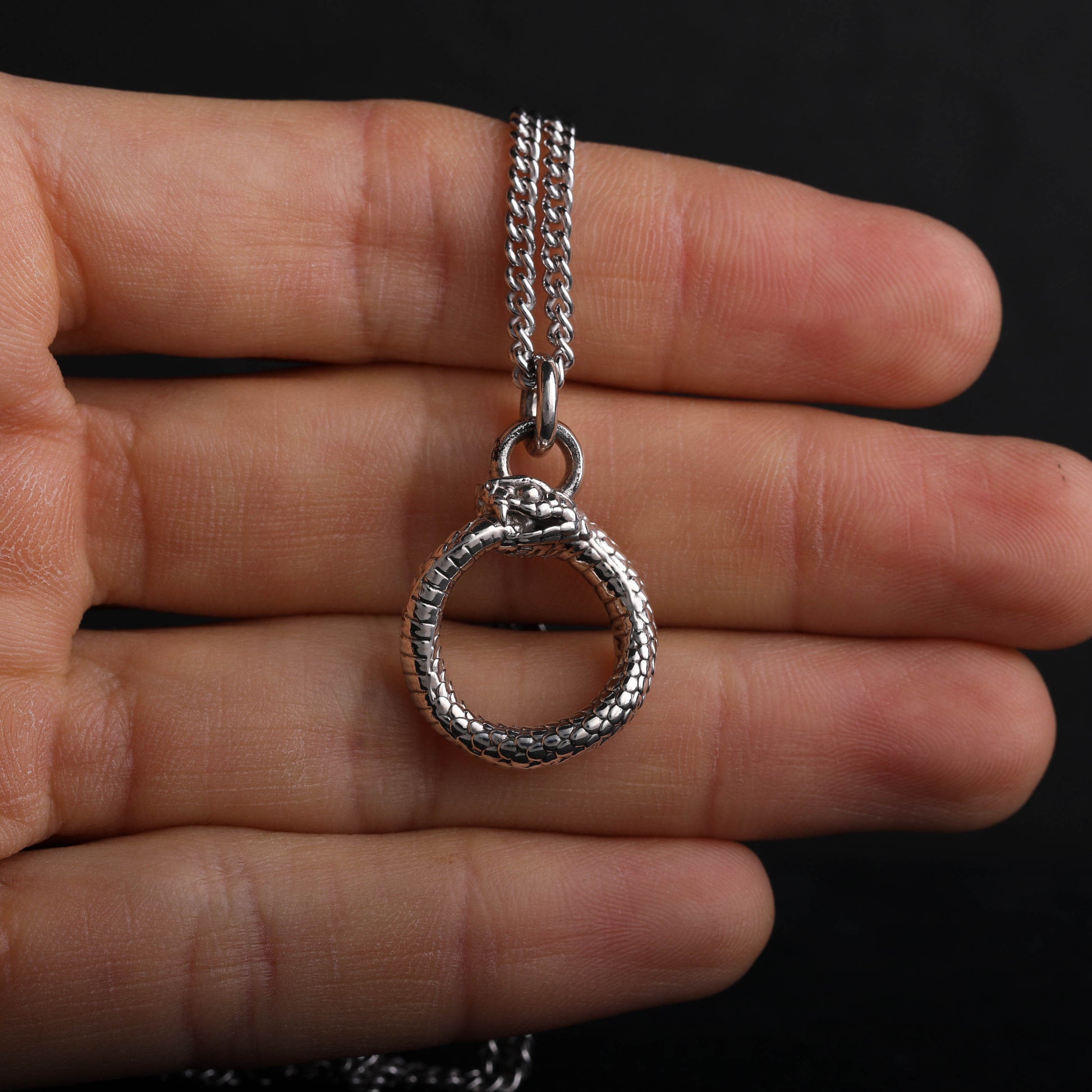 EIJI Necklace Ouroboros Pendant in Sterling Silver handmade jewelry for man oxidized sterling silver jewelry for men rustic handmade jewelry man