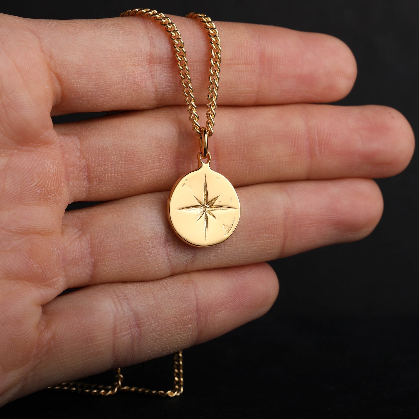 EIJI Necklace Polished Compass Pendant in 18K Gold Vermeil handmade jewelry for man oxidized sterling silver jewelry for men rustic handmade jewelry man