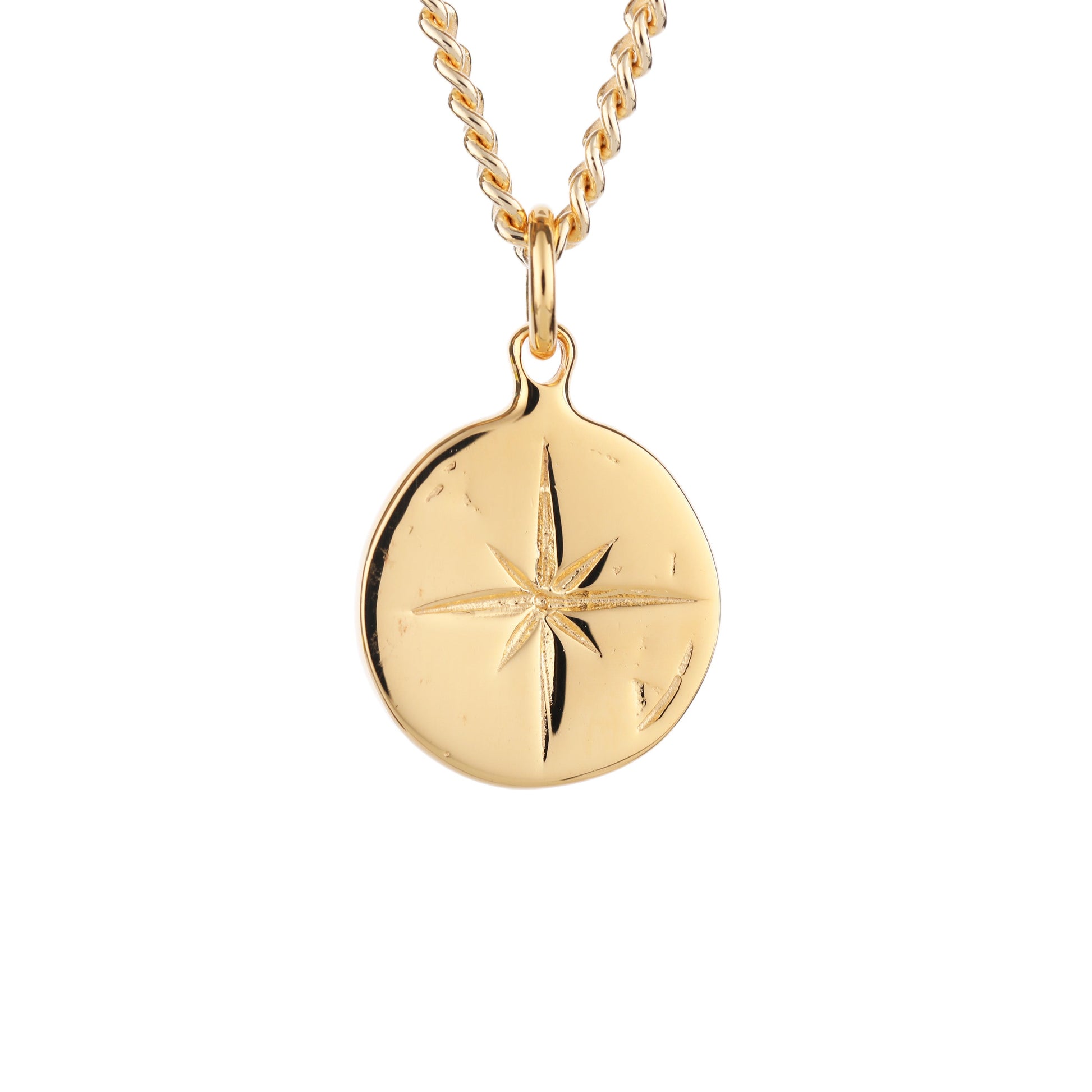 EIJI Necklace Polished Compass Pendant in 18K Gold Vermeil handmade jewelry for man oxidized sterling silver jewelry for men rustic handmade jewelry man