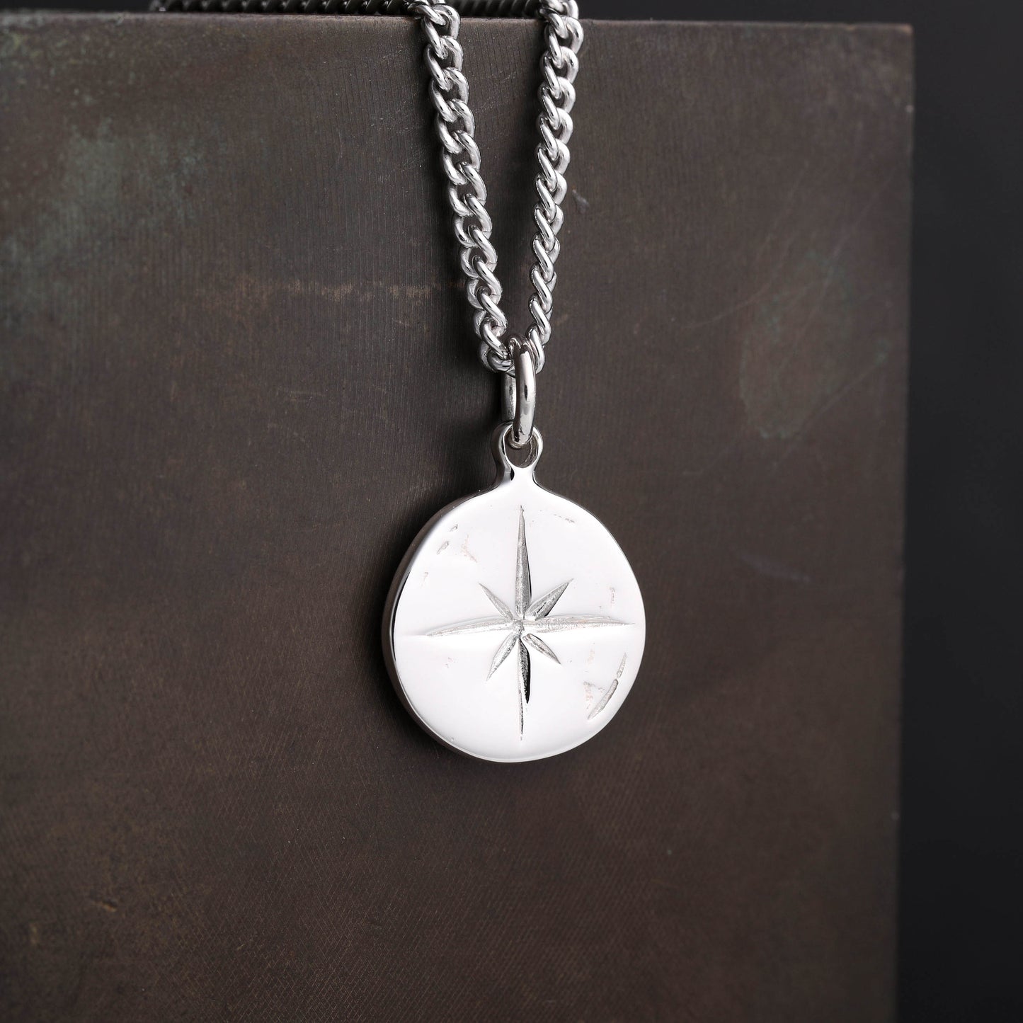 EIJI Necklace Polished Compass Pendant handmade jewelry for man oxidized sterling silver jewelry for men rustic handmade jewelry man