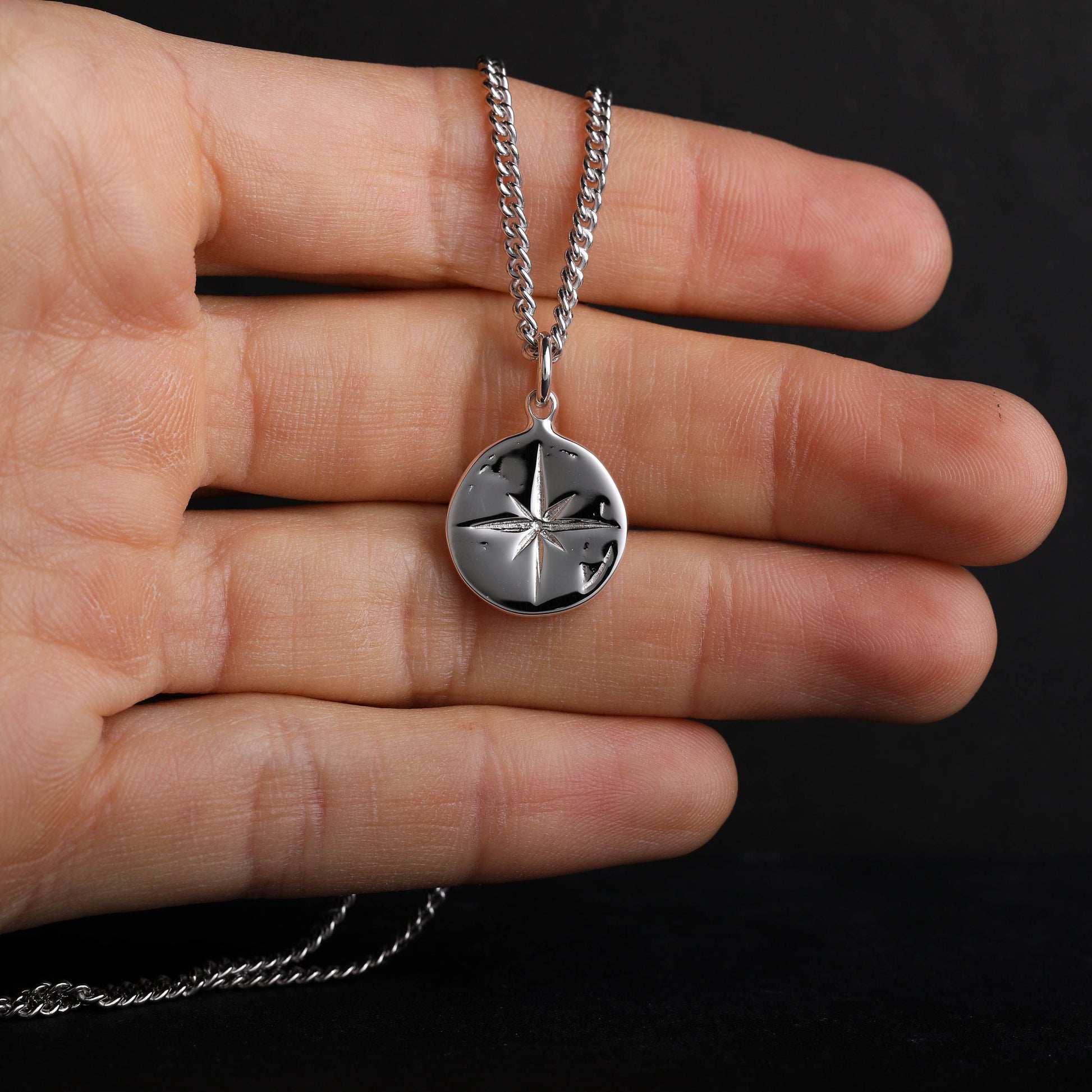 EIJI Necklace Polished Compass Pendant handmade jewelry for man oxidized sterling silver jewelry for men rustic handmade jewelry man