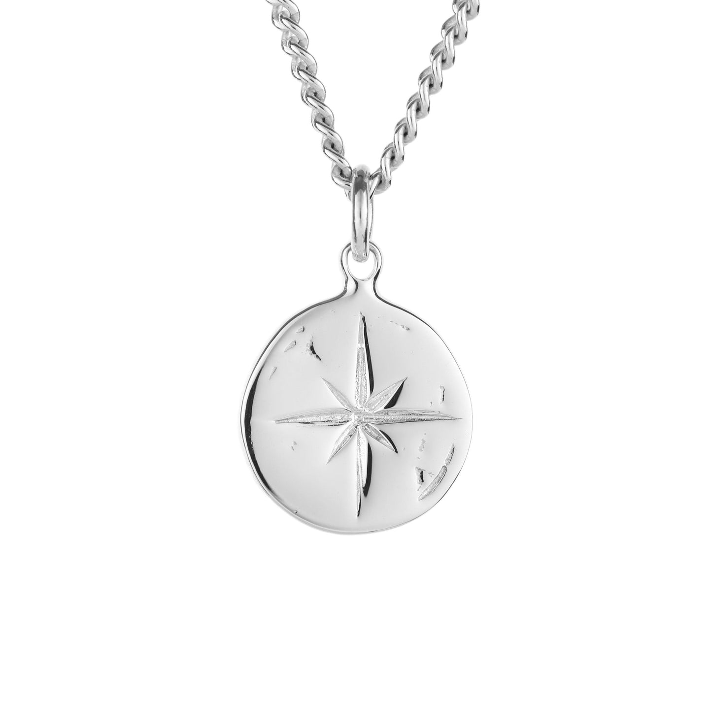 EIJI Necklace Polished Compass Pendant handmade jewelry for man oxidized sterling silver jewelry for men rustic handmade jewelry man