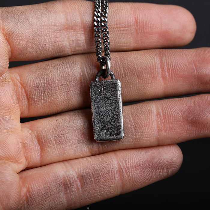 Mens Necklace Rectangle 2024 Bar Geometric Pendant Handmade in Sterling Silver