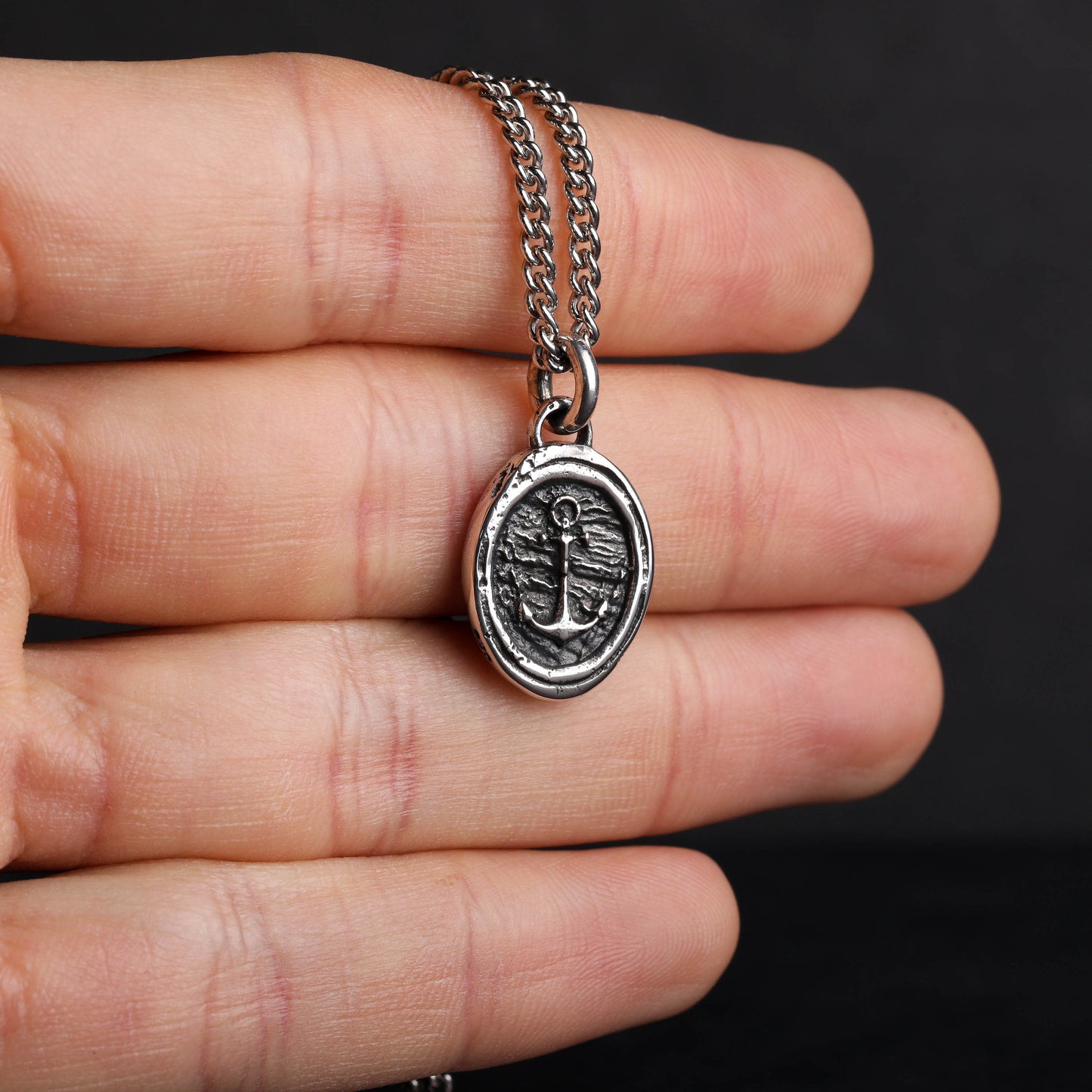EIJI Necklace Rustic Anchor Tag Pendant n Sterling Silver handmade jewelry for man oxidized sterling silver jewelry for men rustic handmade jewelry man