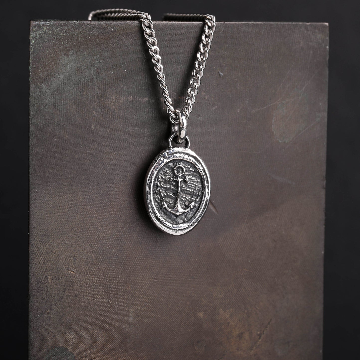 EIJI Necklace Rustic Anchor Tag Pendant n Sterling Silver handmade jewelry for man oxidized sterling silver jewelry for men rustic handmade jewelry man