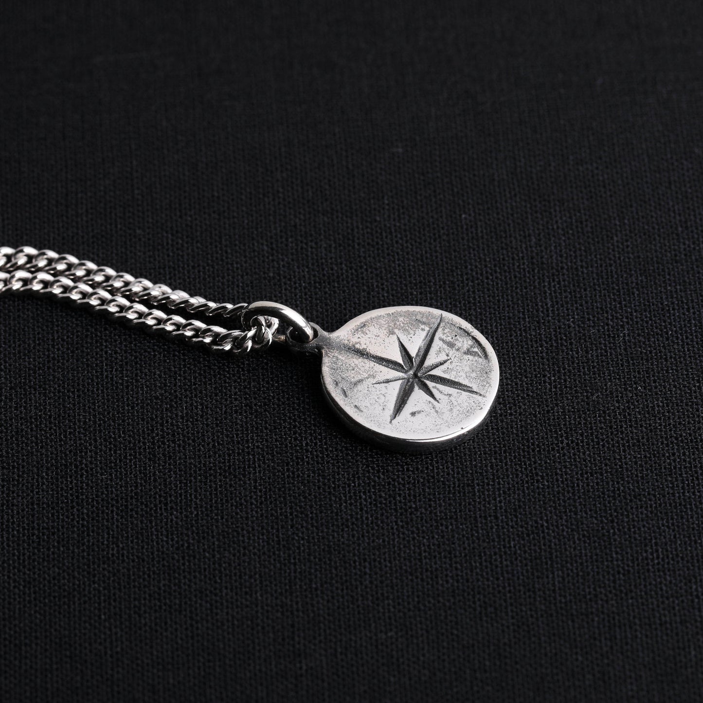 EIJI Necklace Rustic Compass Pendant  in Sterling Silver handmade jewelry for man oxidized sterling silver jewelry for men rustic handmade jewelry man