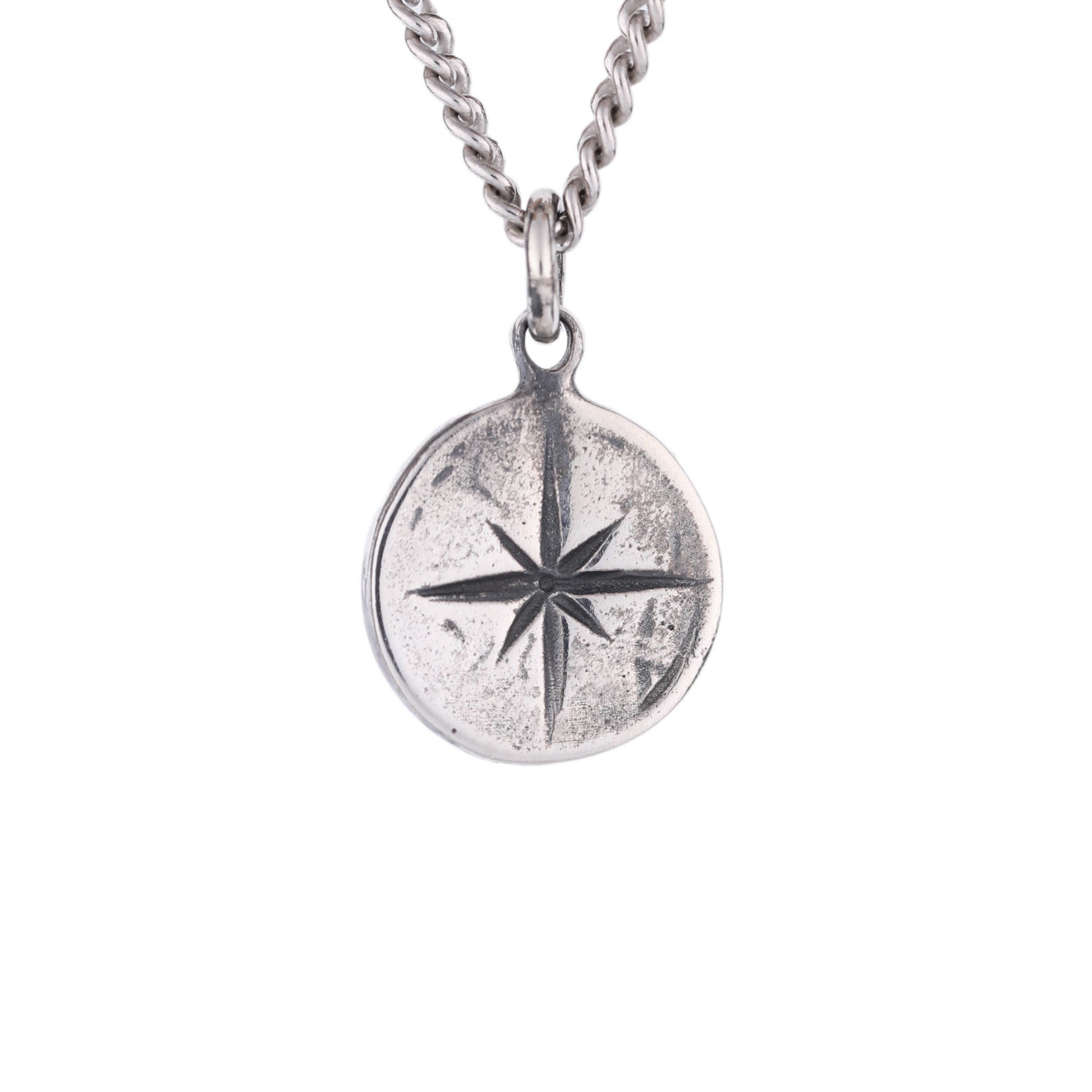 EIJI Necklace Rustic Compass Pendant  in Sterling Silver handmade jewelry for man oxidized sterling silver jewelry for men rustic handmade jewelry man