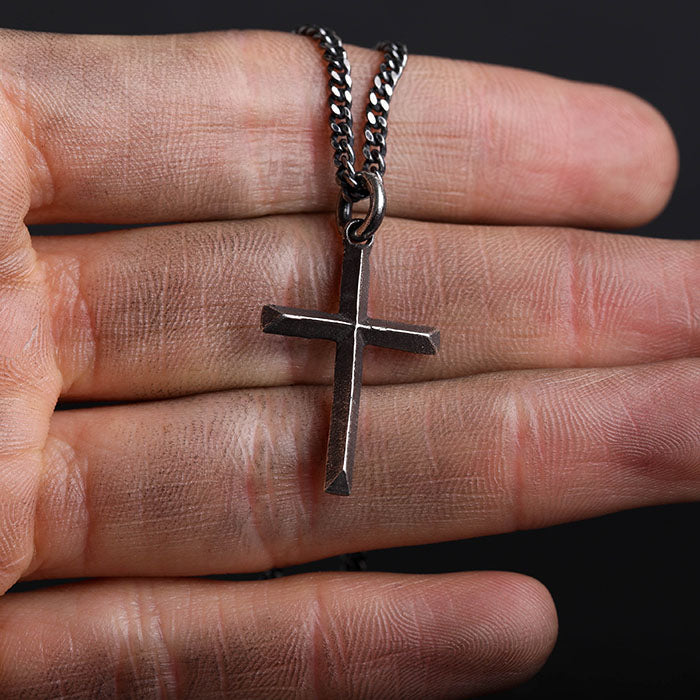 EIJI Necklace Rustic Cross handmade jewelry for man oxidized sterling silver jewelry for men rustic handmade jewelry man