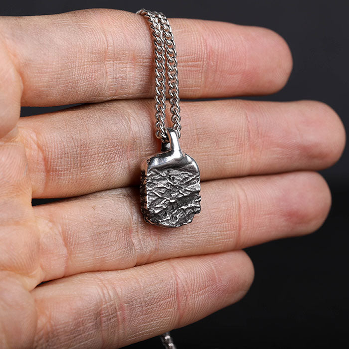 EIJI Necklace Rustic Textured Tag handmade jewelry for man oxidized sterling silver jewelry for men rustic handmade jewelry man