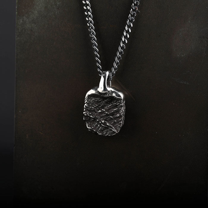 EIJI Necklace Rustic Textured Tag handmade jewelry for man oxidized sterling silver jewelry for men rustic handmade jewelry man