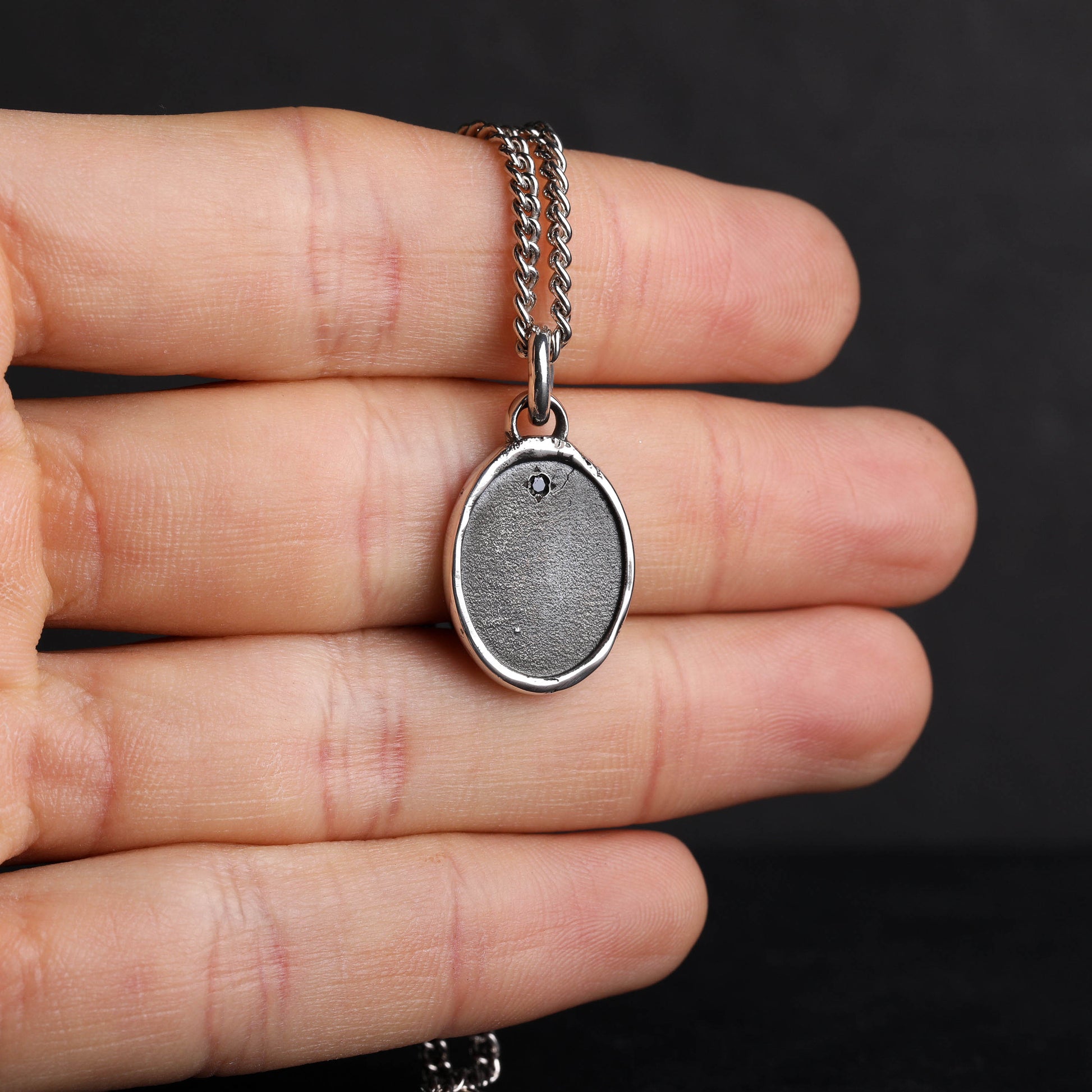 EIJI Necklace Solitaire Black Diamond Tag Pendant in Sterling Silver handmade jewelry for man oxidized sterling silver jewelry for men rustic handmade jewelry man